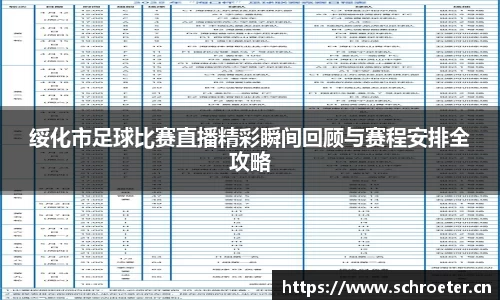绥化市足球比赛直播精彩瞬间回顾与赛程安排全攻略